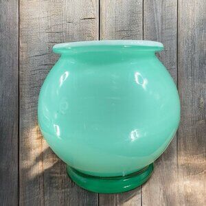 Vintage Hand Blown Small Vase Seafoam Green Bowl Hand Made Glass White Inside
